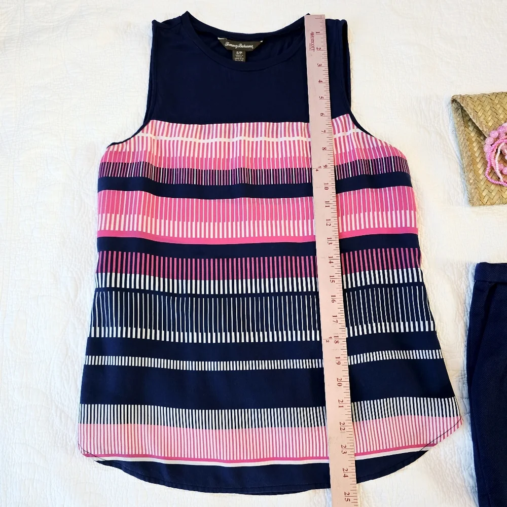 Tommy Bahama Women's Striped Pink Navy Sleeveless Top Size Small Silk Outdoors - Picture 8 of 13